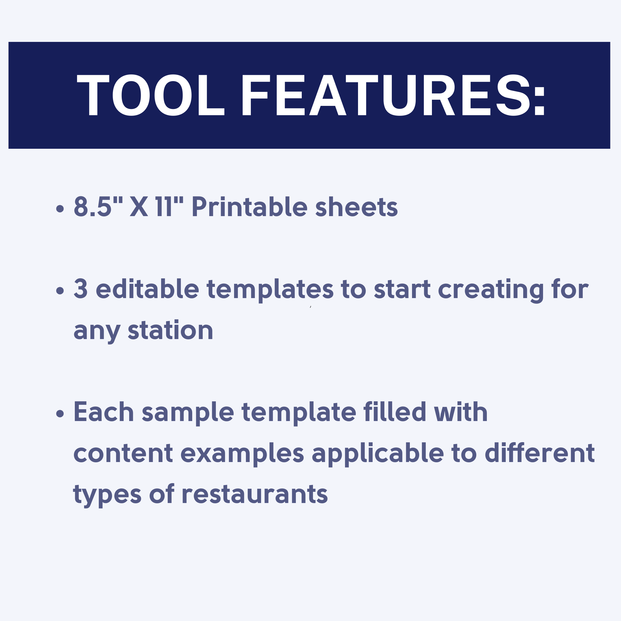 Customizable Templates for Restaurant Standards by Station