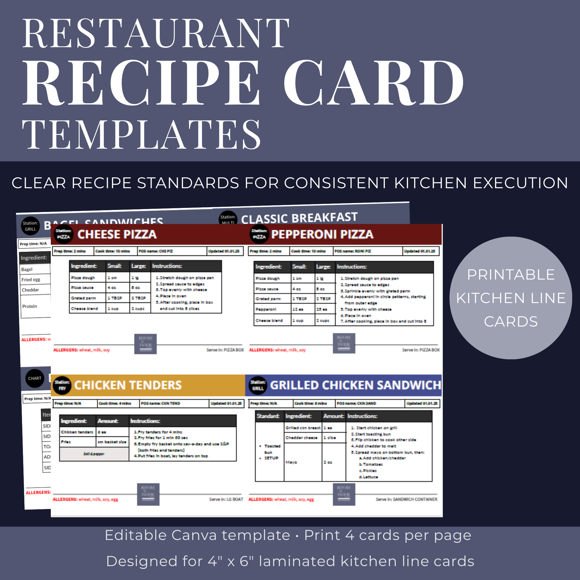 Editable Restaurant Spec Card Template