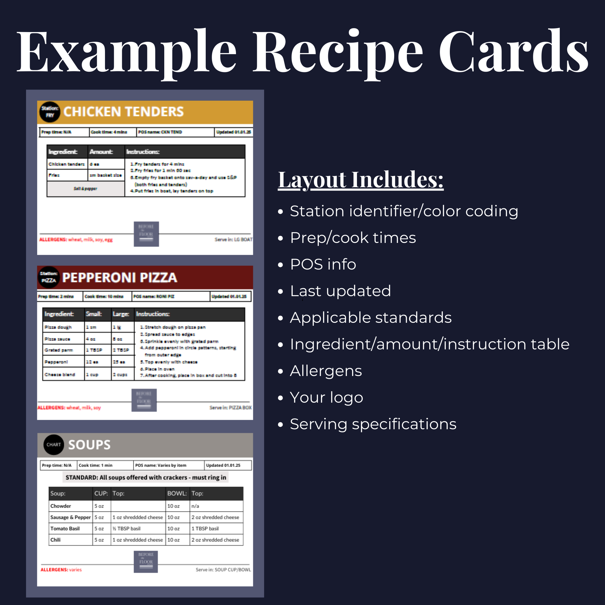 Editable Restaurant Spec Card Template