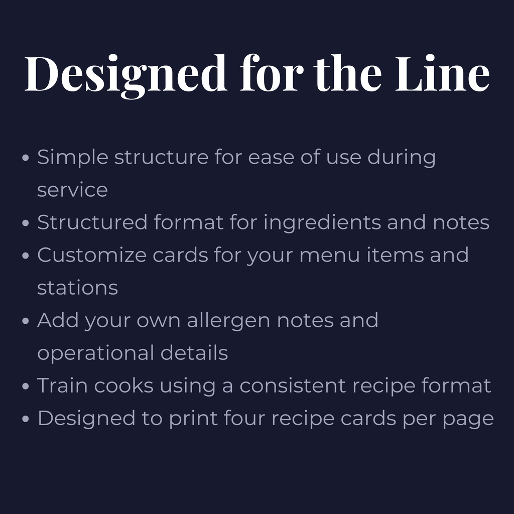 Editable Restaurant Spec Card Template