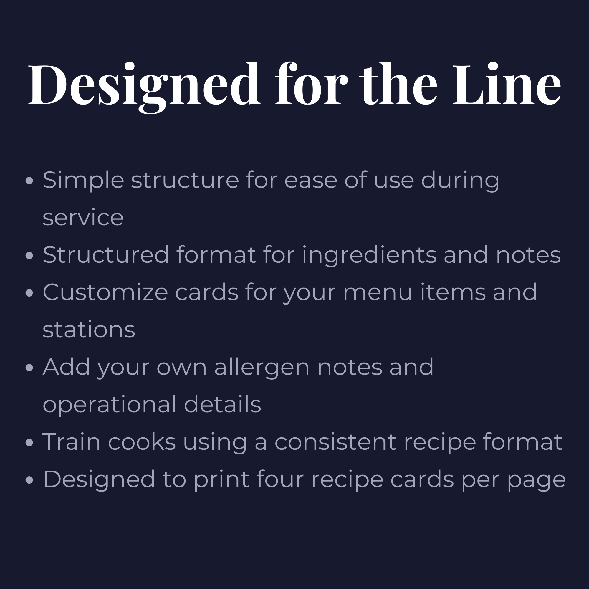 Editable Restaurant Spec Card Template