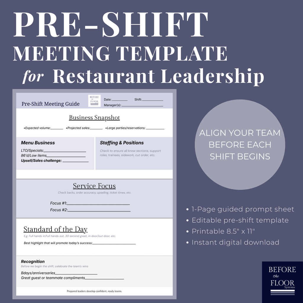 Pre-Shift Meeting Planner for Restaurant Managers